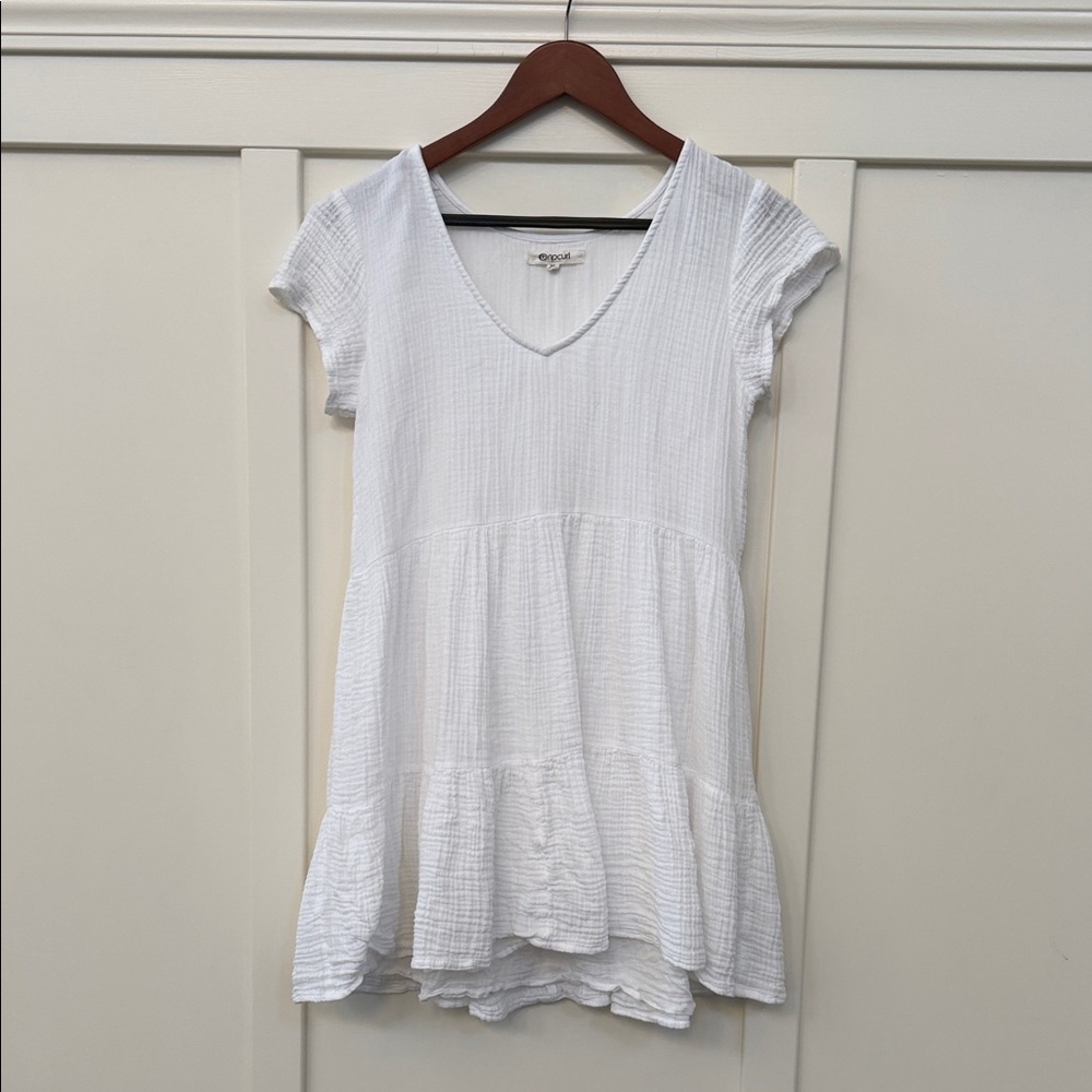 Rip Curl White V-Neck Tiered mini Dress XS